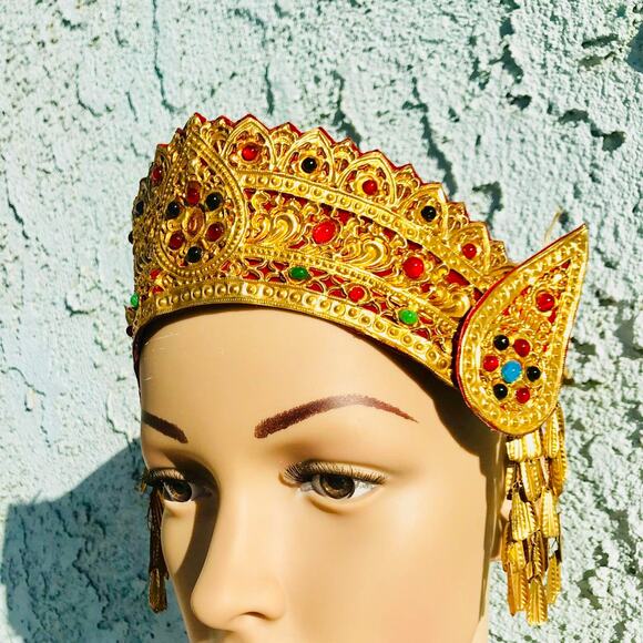 Balinese Golden Goddess Headpiece – Tribal Crown for Dance, Ritual, or Costume - Picture 2 of 4